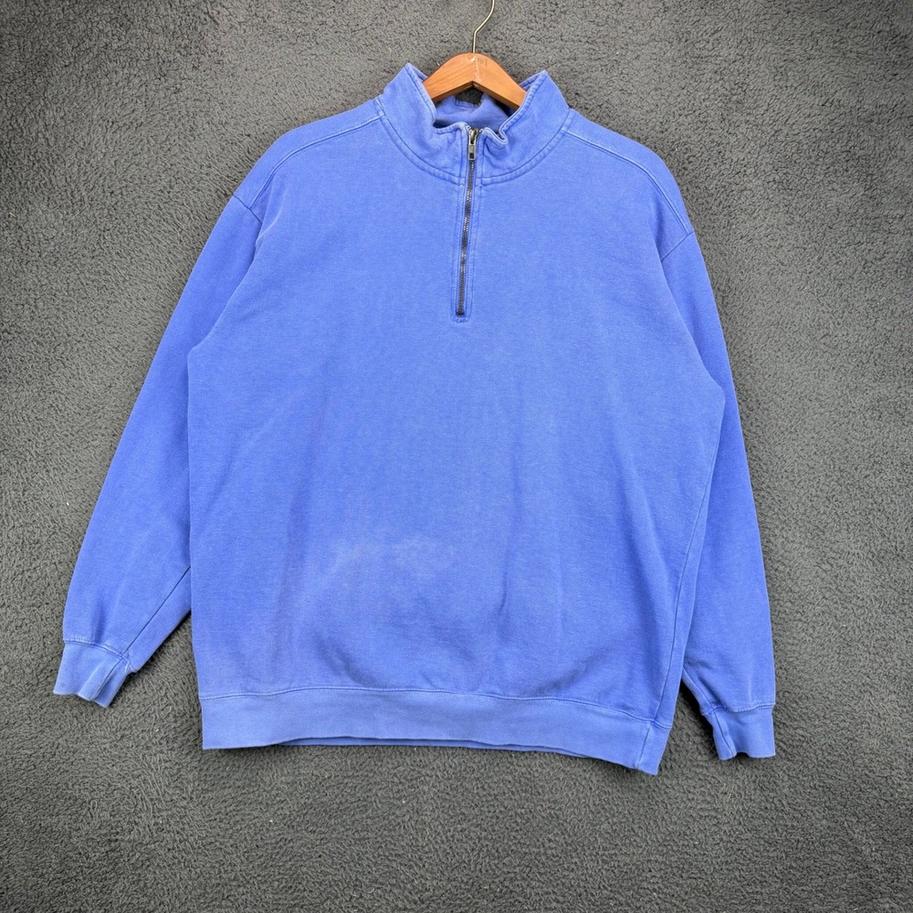 Comfort Colors Mens Garment Dye Quarter Zip Pullover Sweatshirt Blue Large